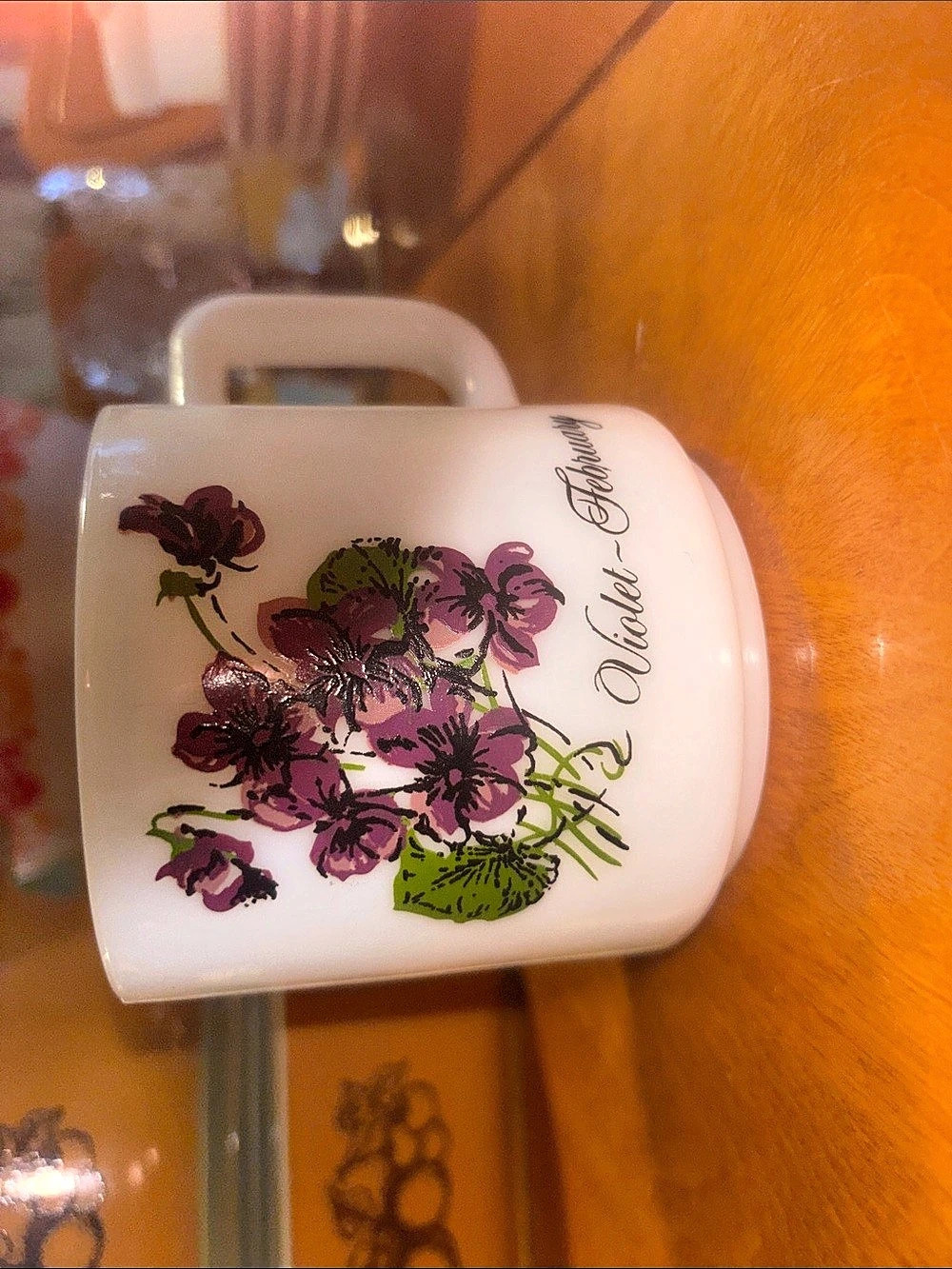 New Vintage Brockway Milk Glass Mug - February Violet Flower of the Month